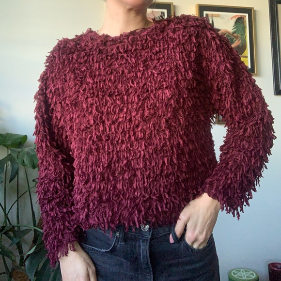 Fuzzy Maroon Cropped Sweater - Picture 3 of 5